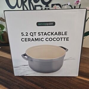 Servappetit Ceramic Cocotte Stackable‎ Dutch Oven 5.2 QT Gray Round Pot